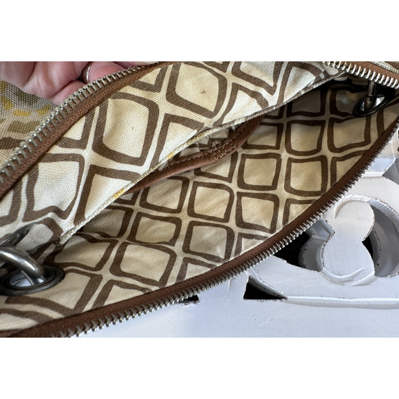 FOSSIL KEYPER Canvas & Leather LINEN / TAN / LEMON Crossbody Messenger Bag - Picture 11 of 14